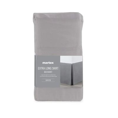 Gray bed skirt with Martex label on a white background