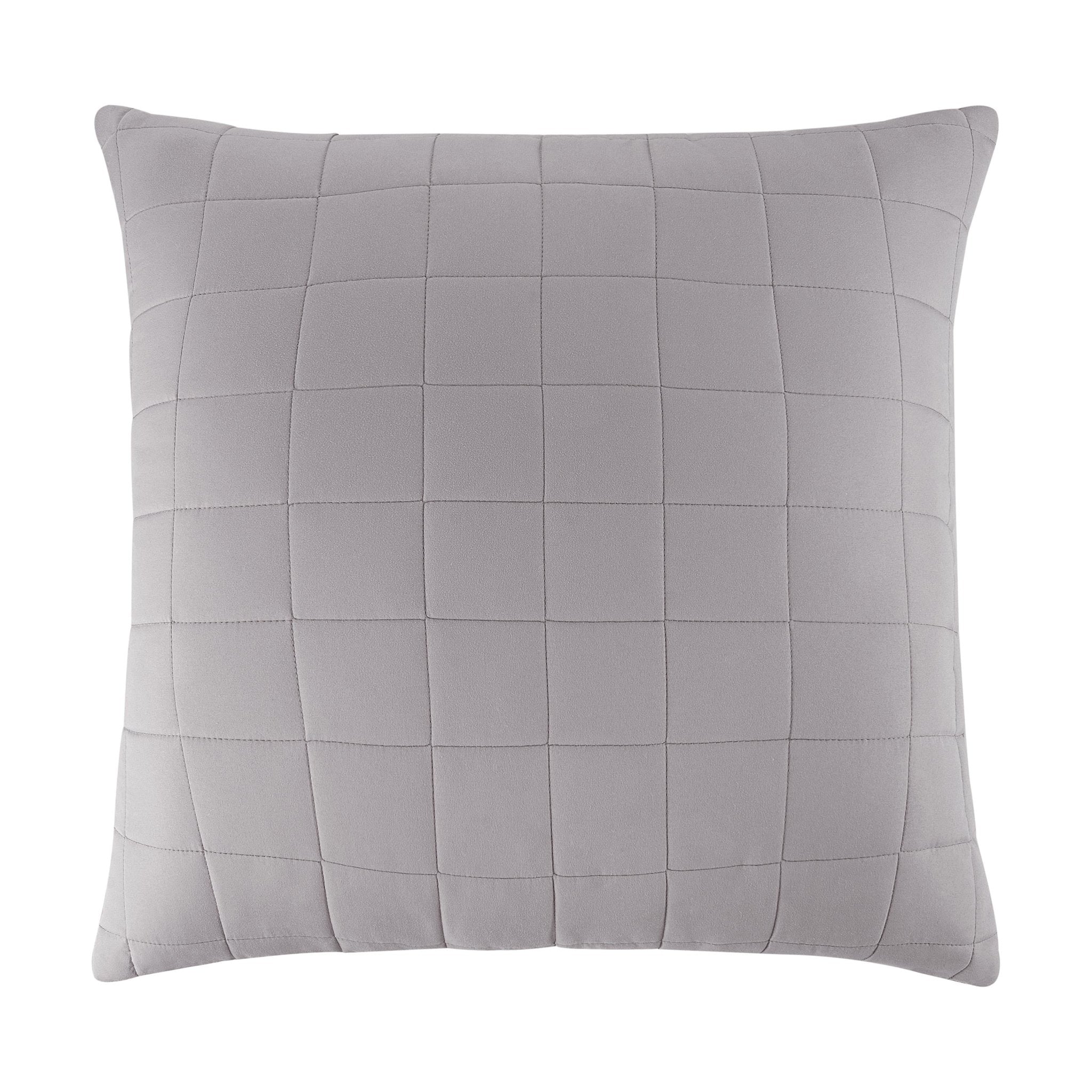 Gray quilted pillow on a white background