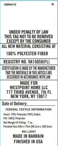 Queen law label with product details