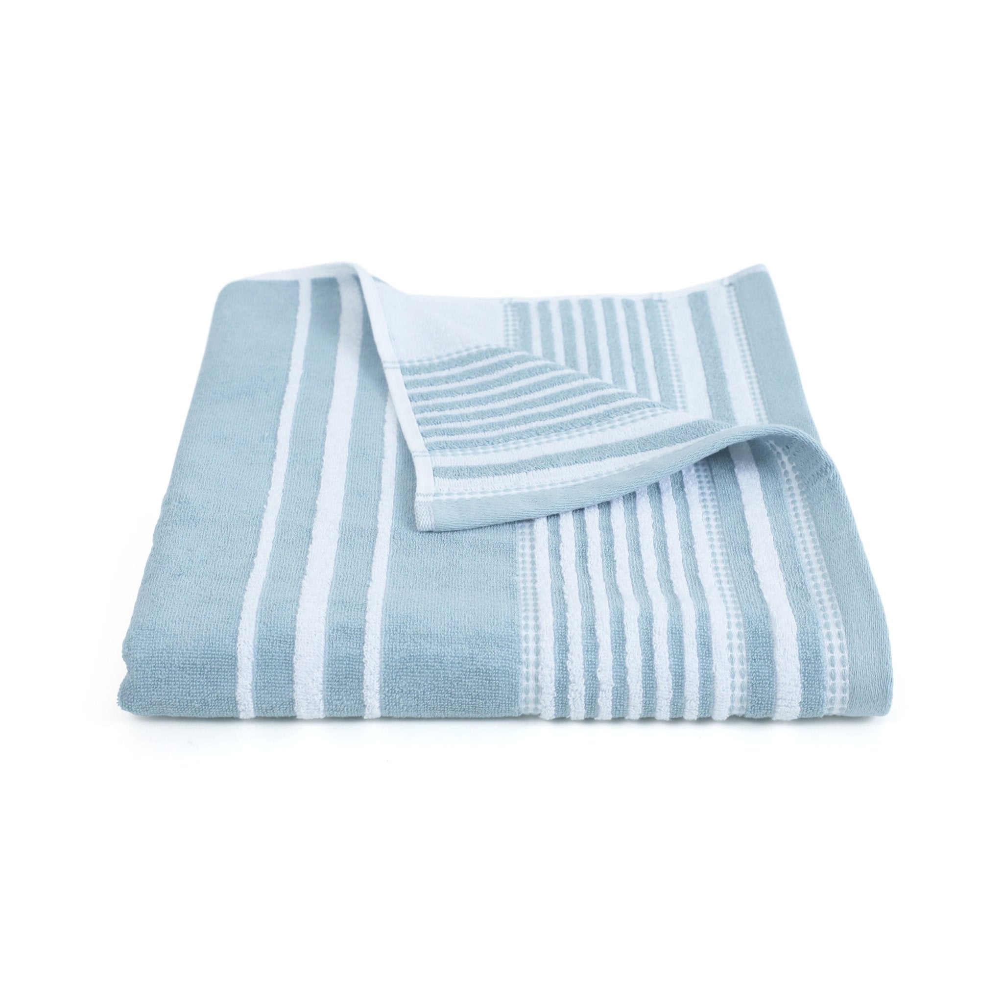Folded mineral and white striped towel on a white background