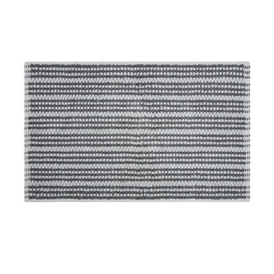 A rectangular charcoal bath rug with horizontal stripes shown flat against a solid white background.