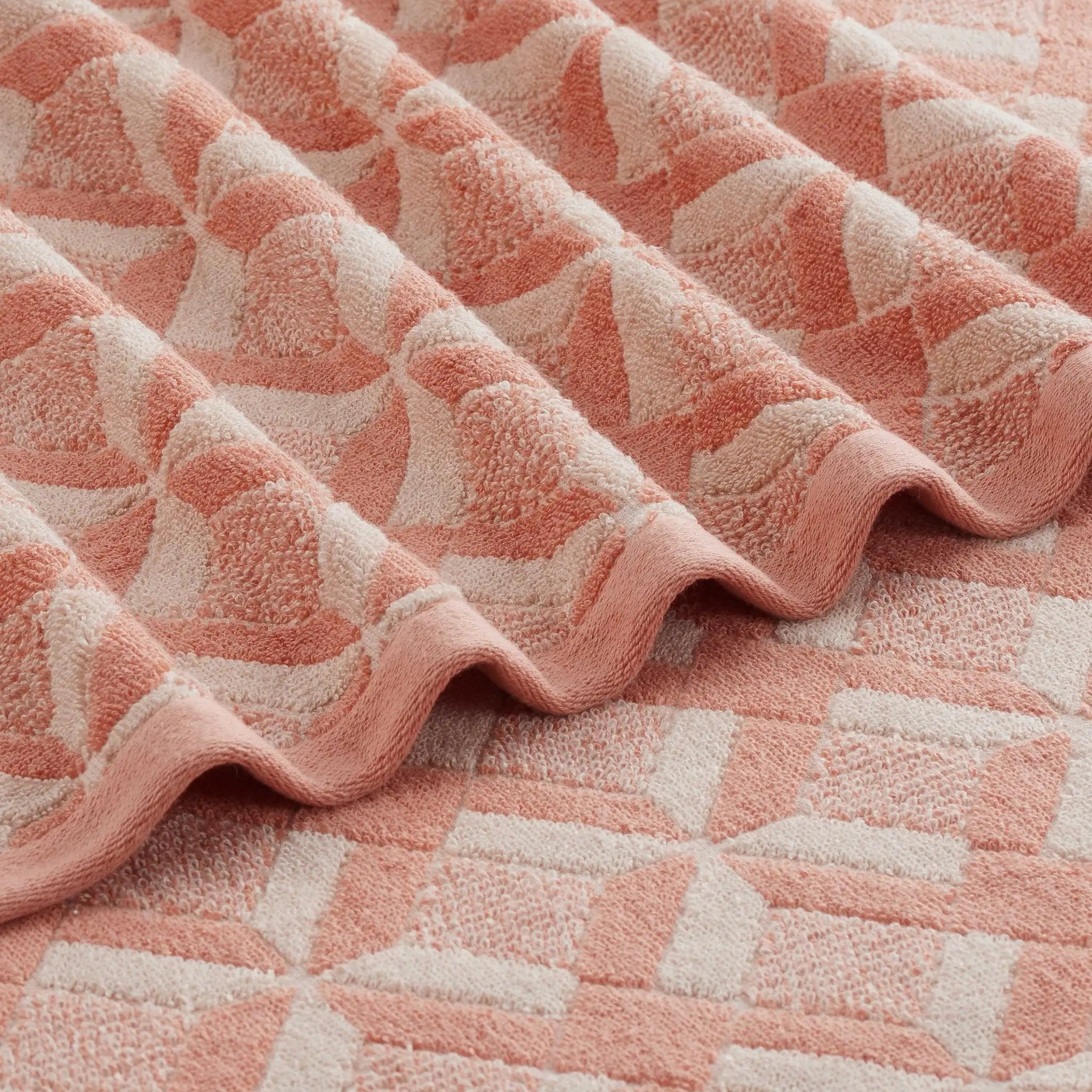 Close-up of a textured clay towel with geometric pattern