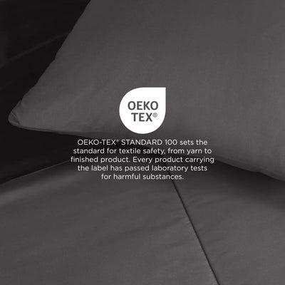Graphite fabric with OEKO-TEX logo and text on a dark background
