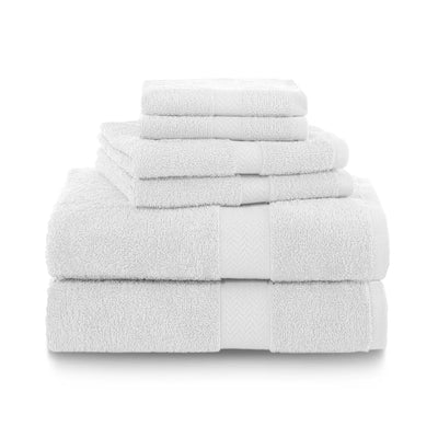 Stack of white towel set on a white background