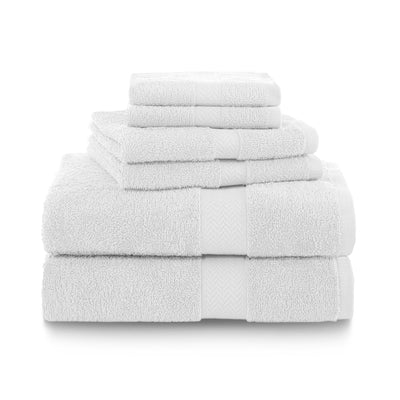 Stack of white towels on a white background