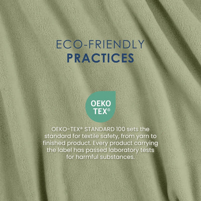Green fabric with OEKO-TEX certification label on a green background