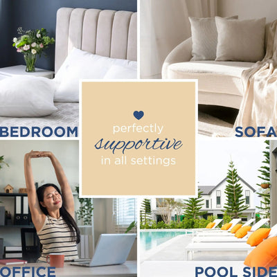 Collage of various settings with text overlay on a neutral background