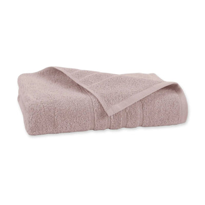 A folded pink color bath towel, showing its textured terry cloth weave and ribbed border, set against a plain white background.