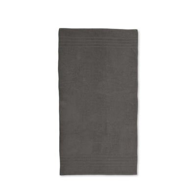 A charcoal colored bath towel shown flat against a plain white background.