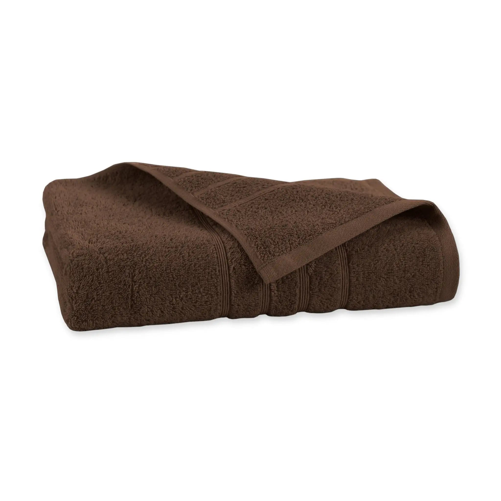 Chocolate colored bath towel on a white background