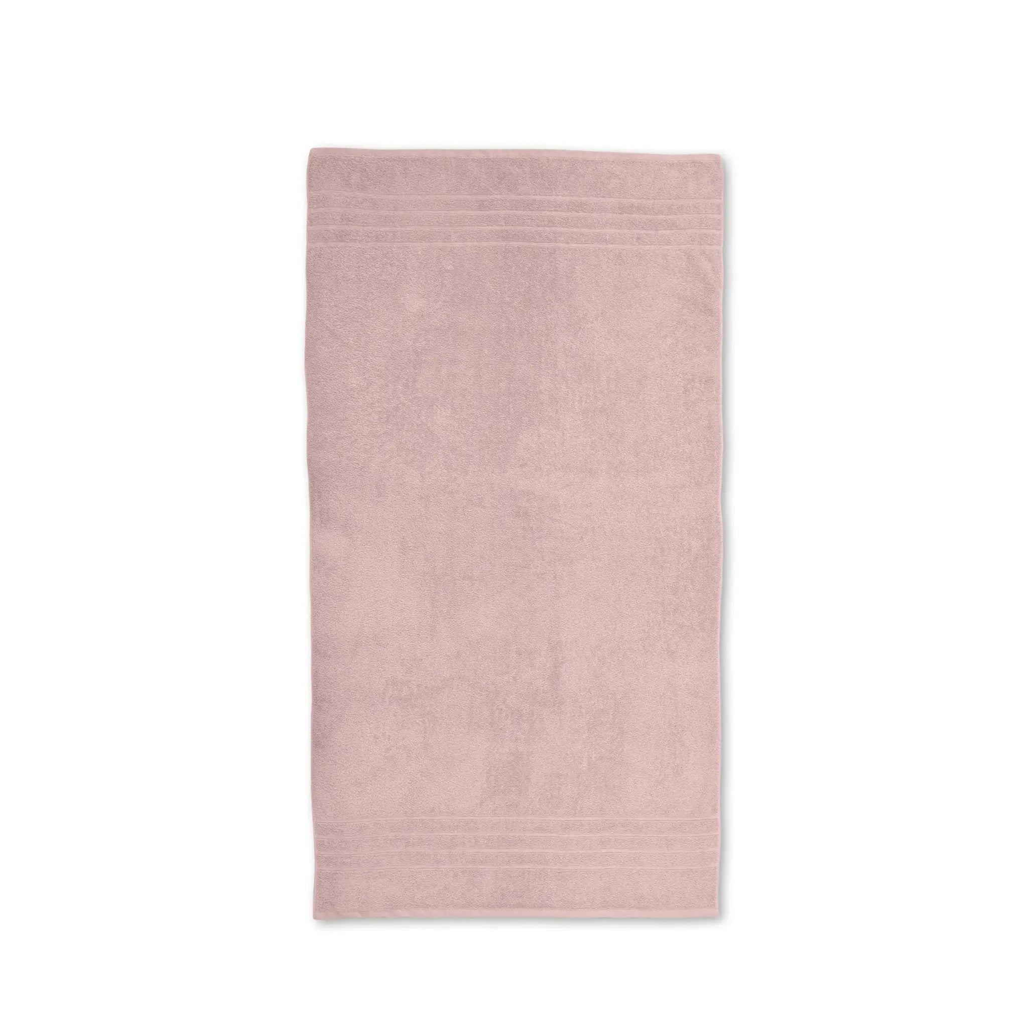 A pink bath towel shown flat against a plain white background.