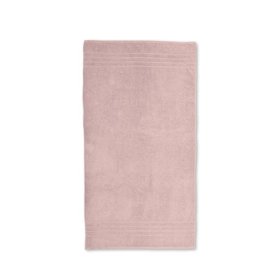A pink bath towel shown flat against a plain white background.