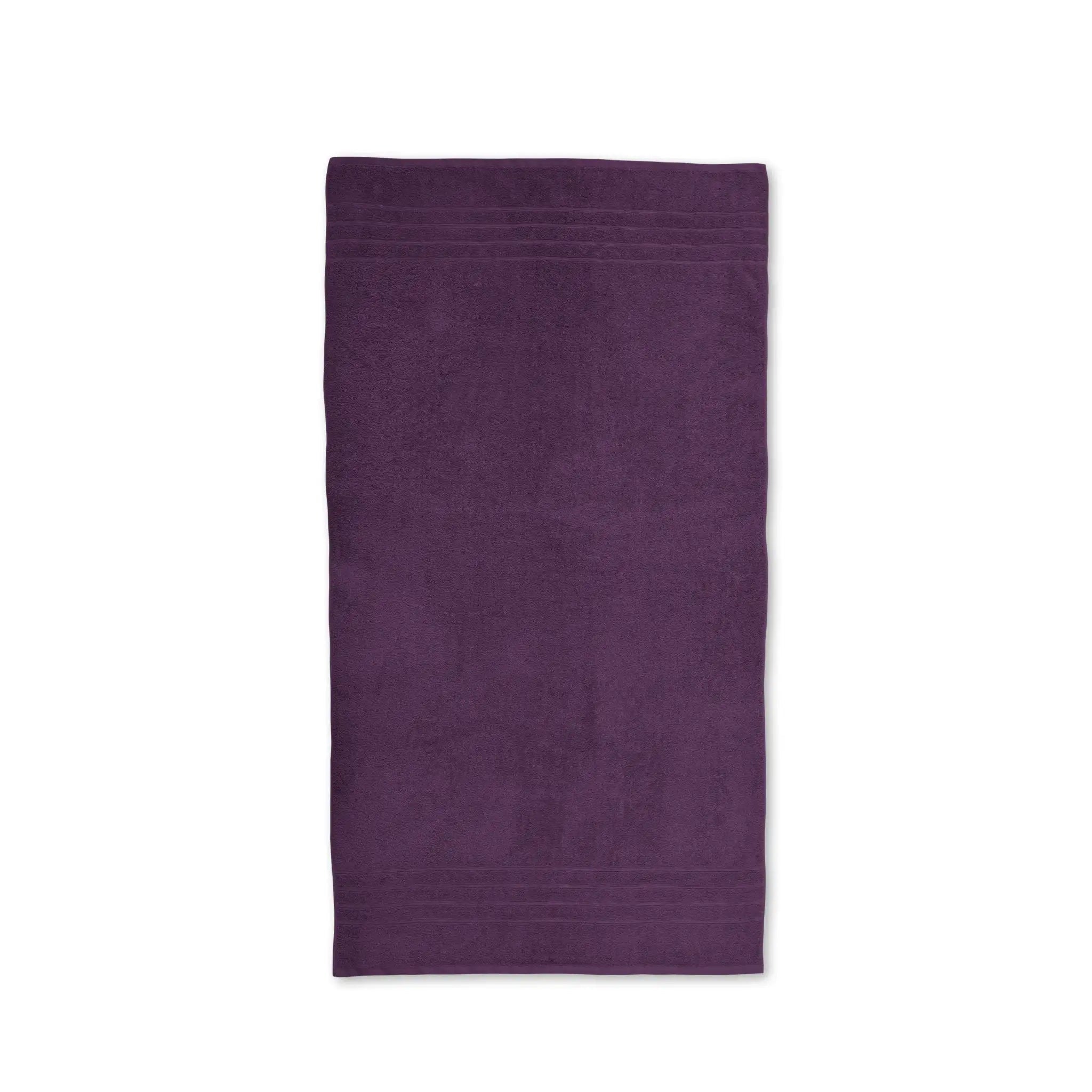 A rectangular purple bath towel with double stitched borders, displayed flat against a solid white background.