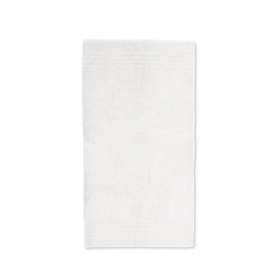 A white bath towel laid flat on a clean white background.