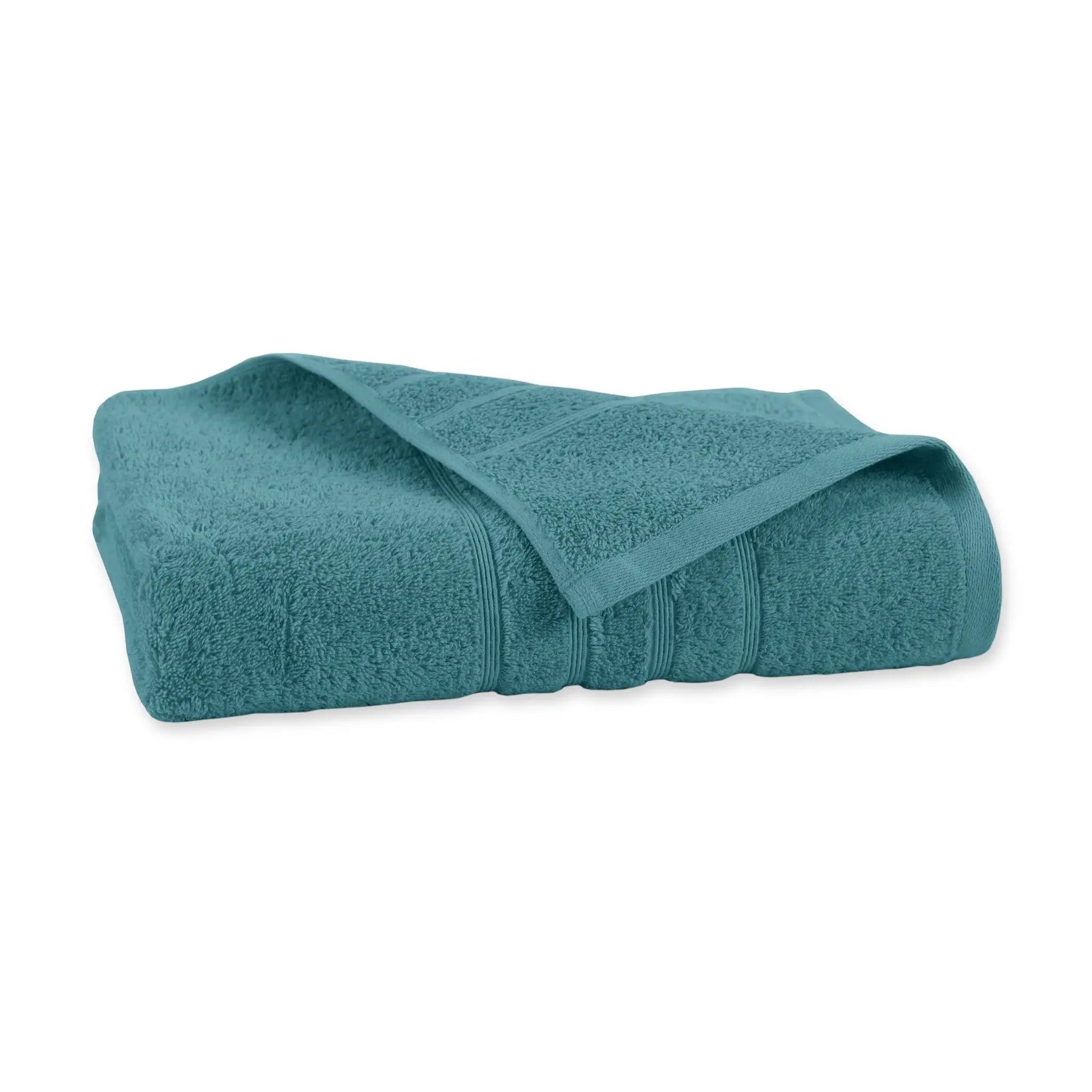 Larkspur Teal bath towel on a white background