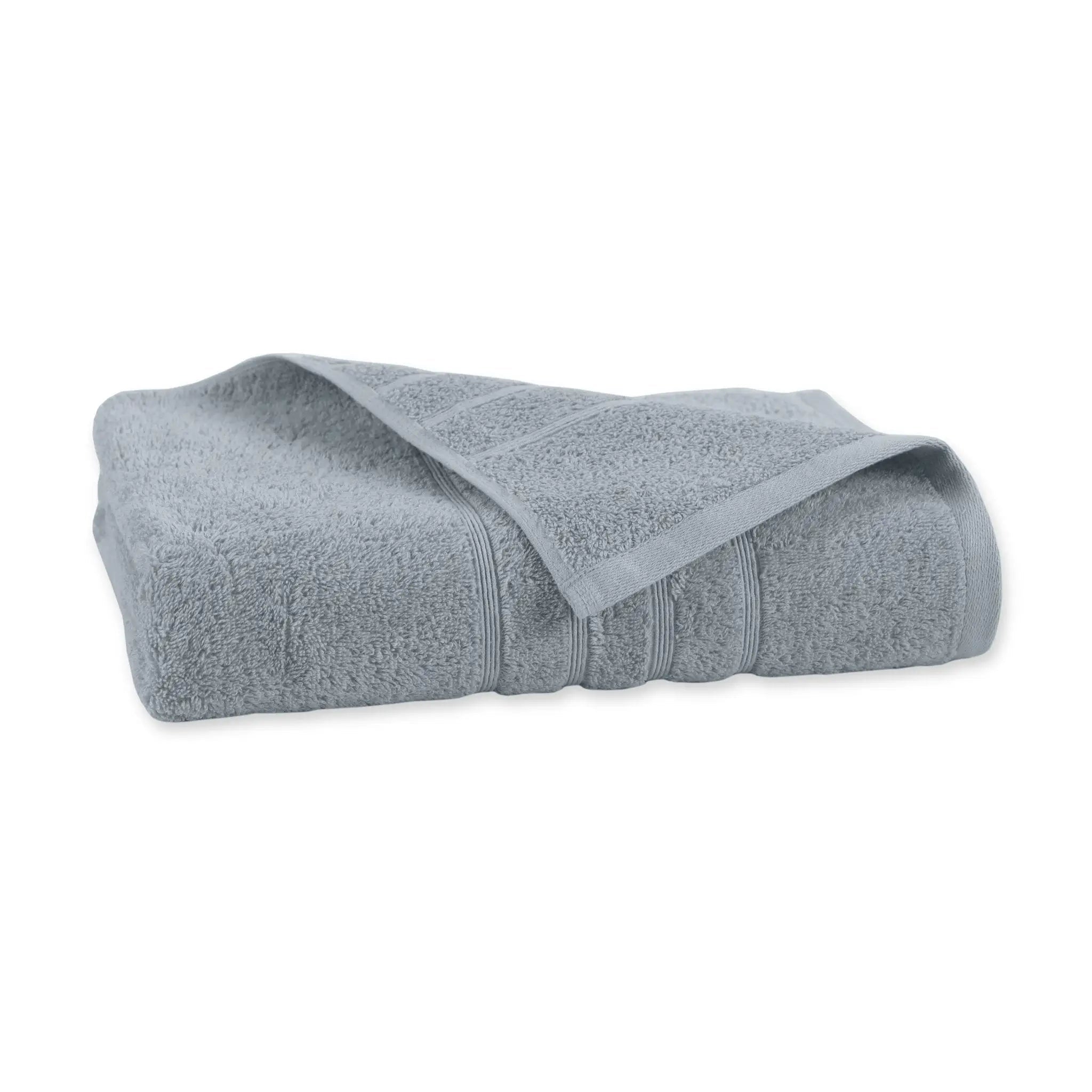 A folded spa blue bath towel with a textured terry cloth surface and a ribbed border, shown on a plain white background.