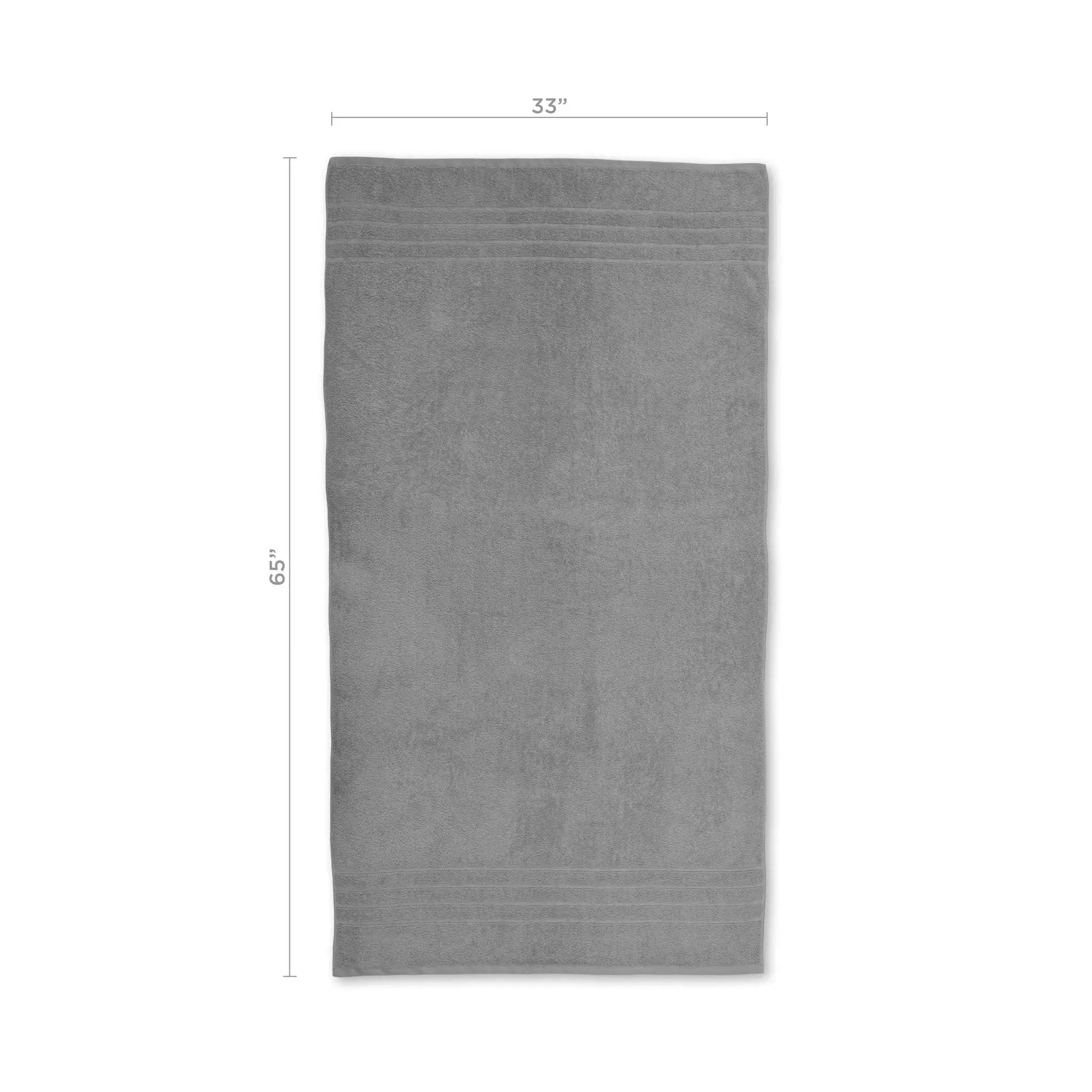 Gray bath sheet on a white background with dimensions