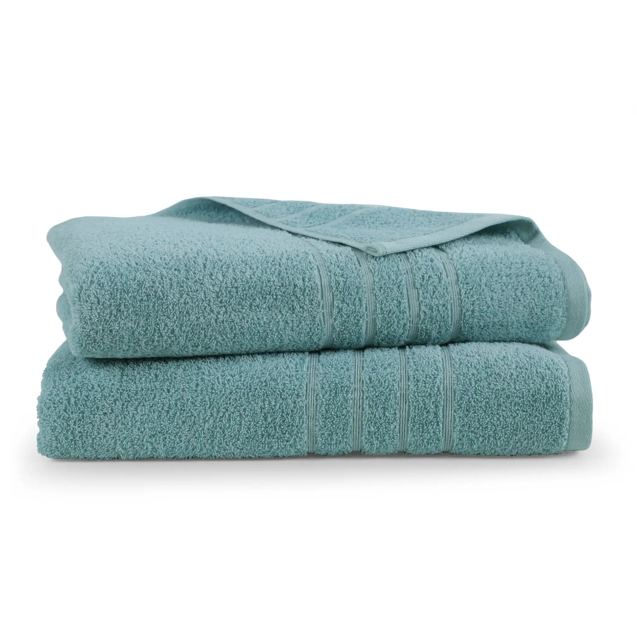 Two mineral colored bath sheets stacked on a white background
