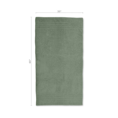 Sage bath sheet with dimensions on a white background