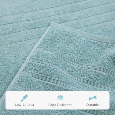 Mineral bath sheet with texture details and feature icons at the bottom