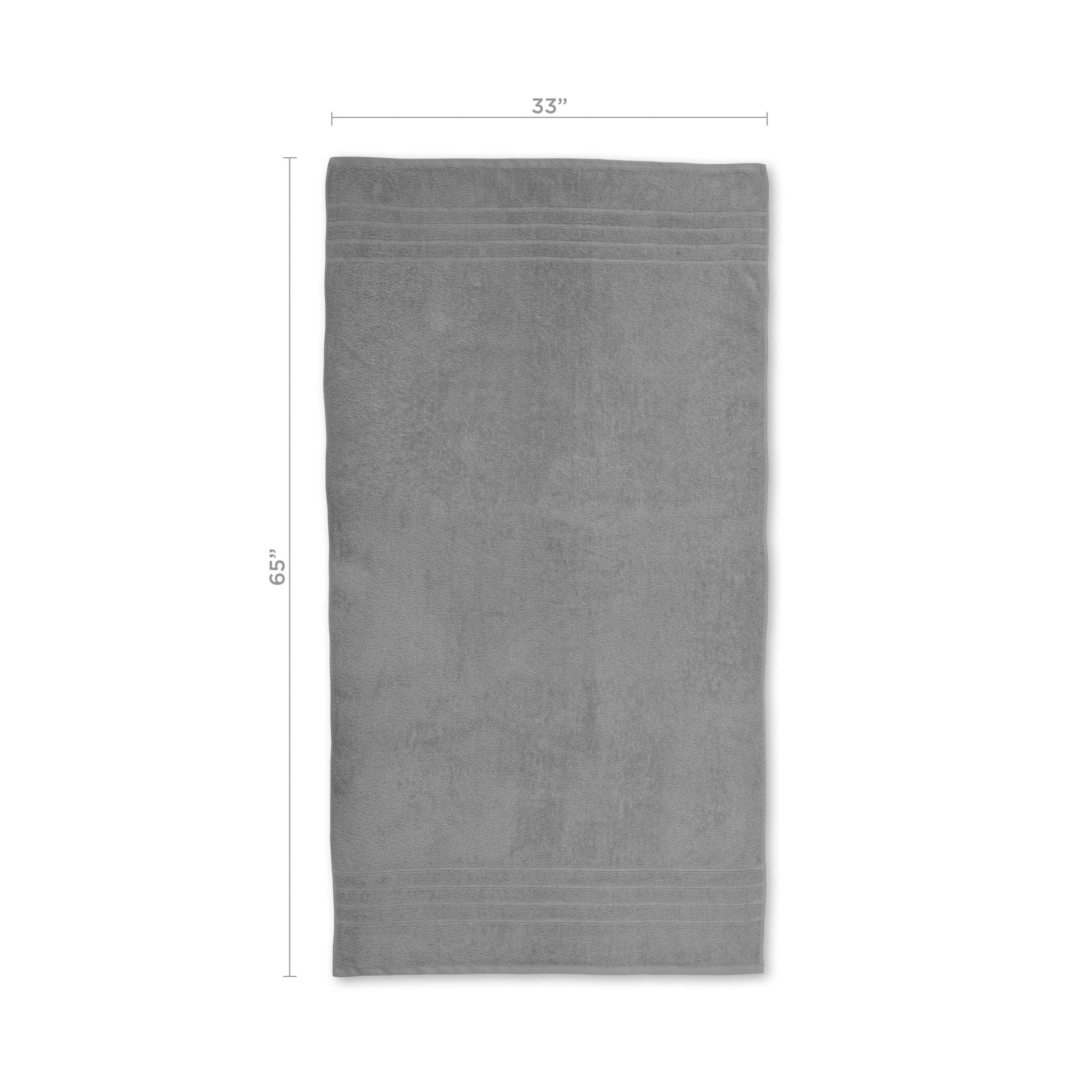 Monument grey bath sheet with dimensions on a white background