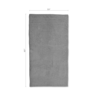 Monument grey bath sheet with dimensions on a white background