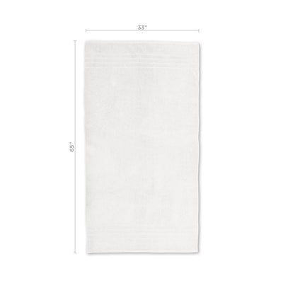 White bath sheet with dimensions on a white background