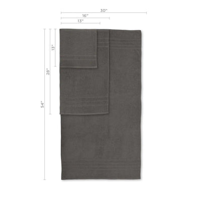 Gray towel with dimensions on a white background