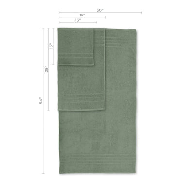 Sage towel with dimensions on a white background