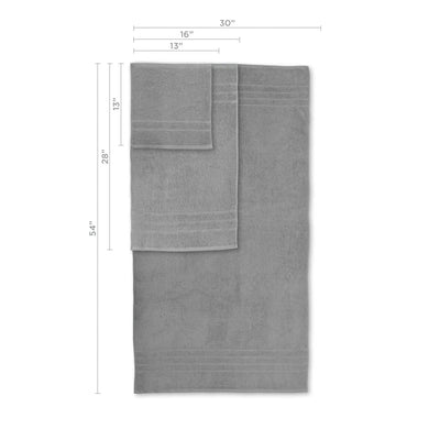 Gray towel with dimensions on a white background