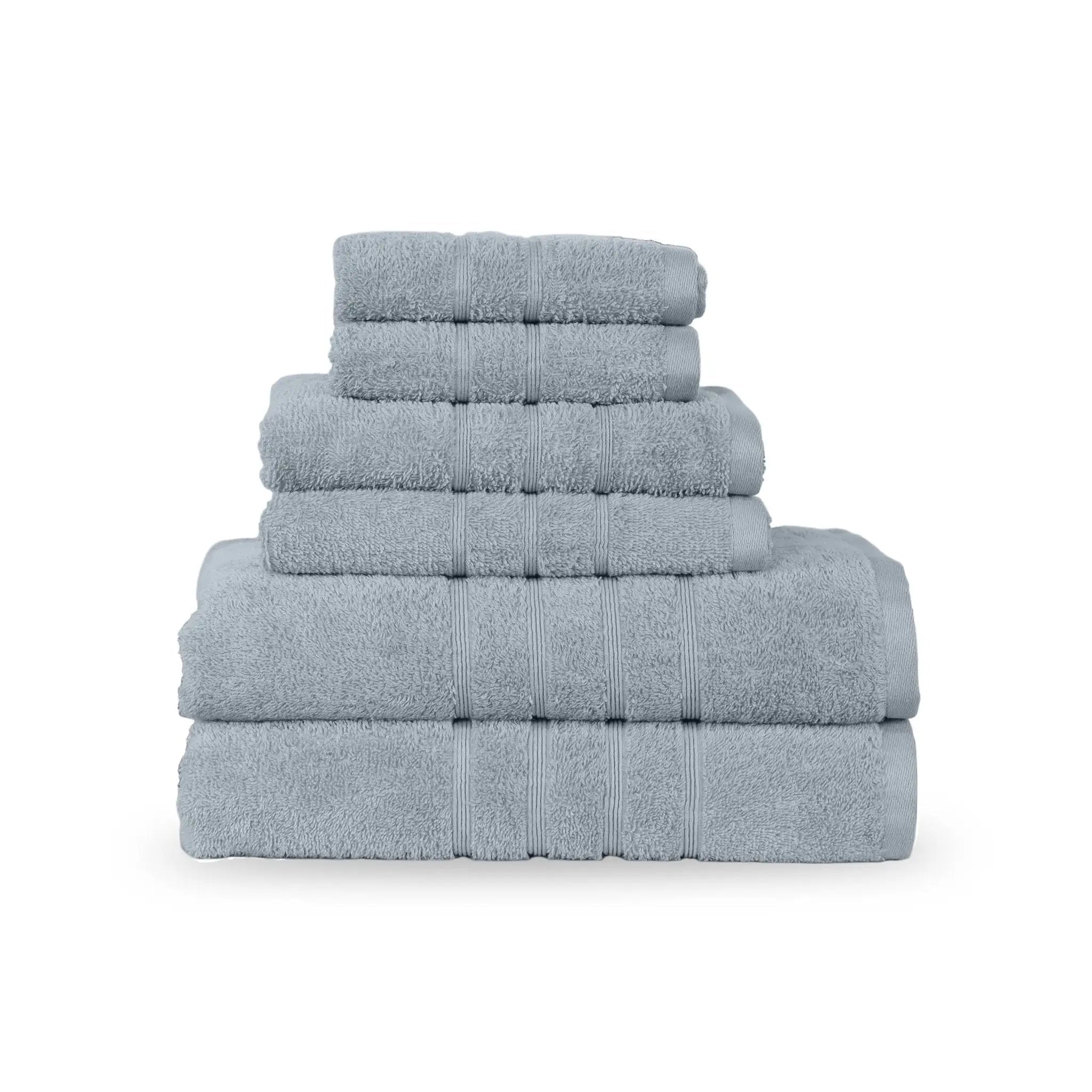 Stack of spa blue towel set on a white background