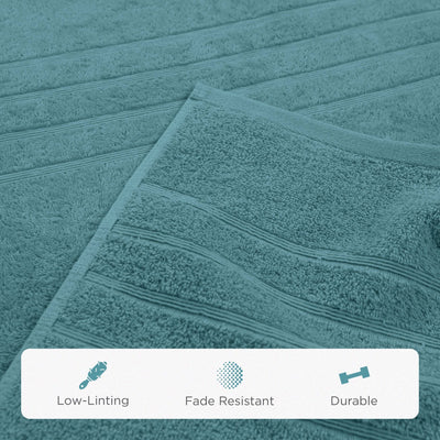 Larkspur Teal textured towel with durability features displayed