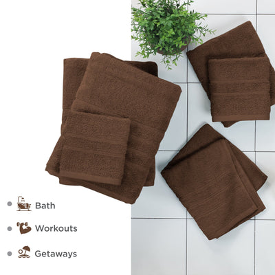 Brown towels on a tiled floor.