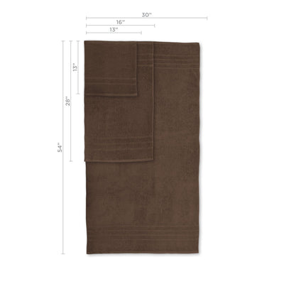 Brown towel with dimensions labeled on a white background