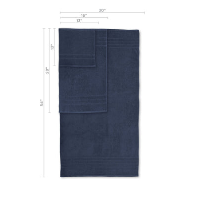 Estate blue towel with dimensions on a white background