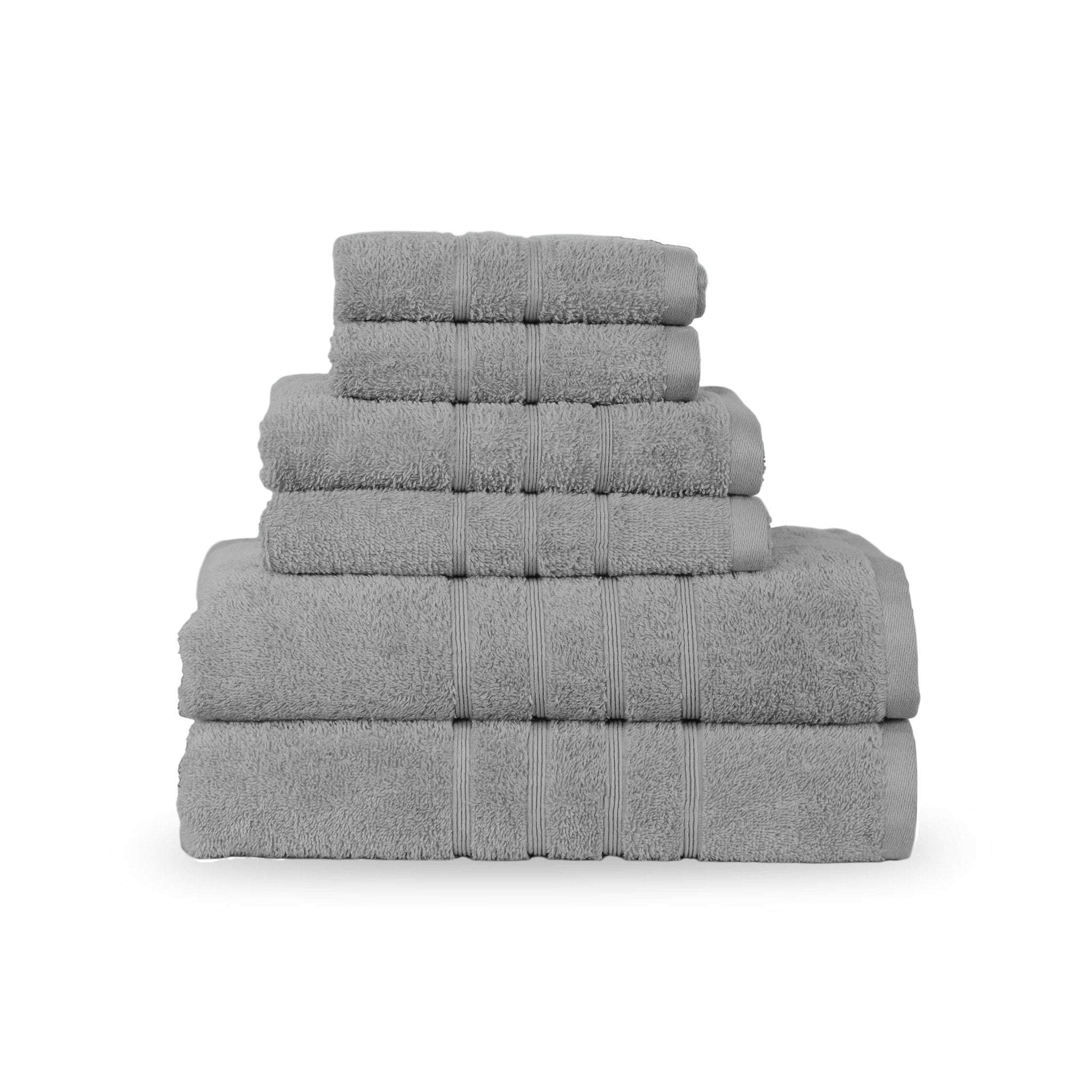 Stack of grey towels on a white background