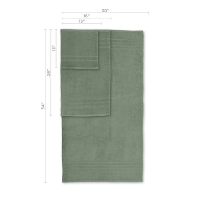 Sage towel with dimensions on a white background