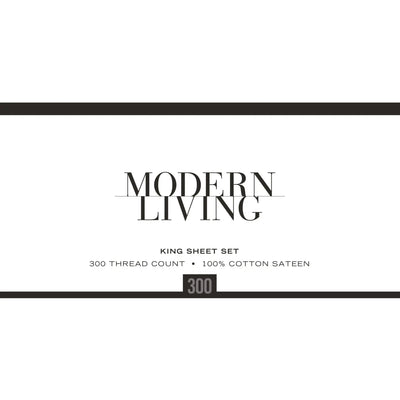 Modern Living king sheet set packaging with text on a white background