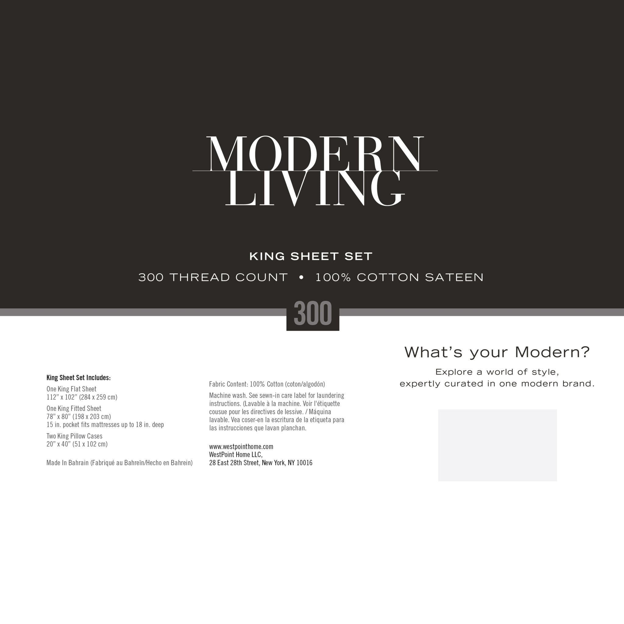 Modern Living Solid Color 300 Thread Count 100% Cotton Sateen Sheet Set