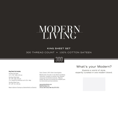 Modern Living Solid Color 300 Thread Count 100% Cotton Sateen Sheet Set