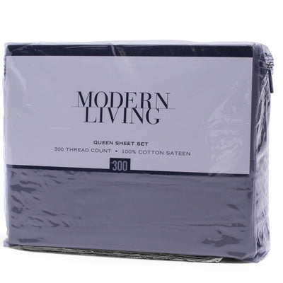 Modern Living Solid Color 300 Thread Count 100% Cotton Sateen Sheet Set