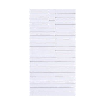 White towel with slub stripe pattern in light brown, folded with one towel on top of another.