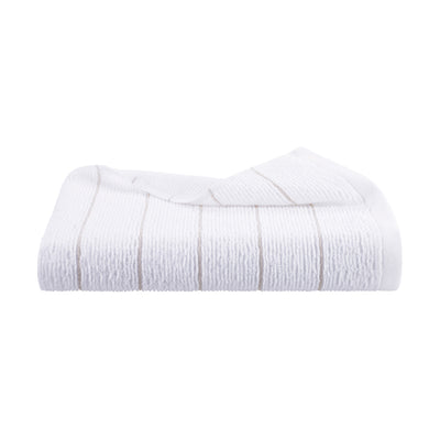 White towel with textured surface and subtle slub stripe pattern.