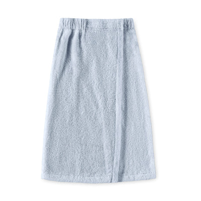 Light blue shower wrap with an elastic waistband and a soft, textured surface.