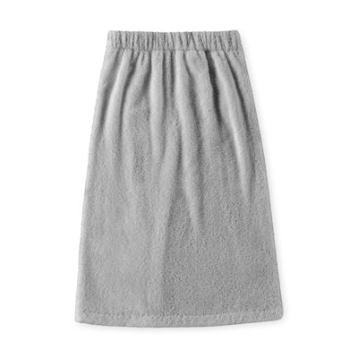 Gray youth shower wrap with an elastic waistband and soft, textured fabric.