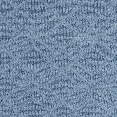 Textured blue bath rug featuring a geometric diamond pattern.