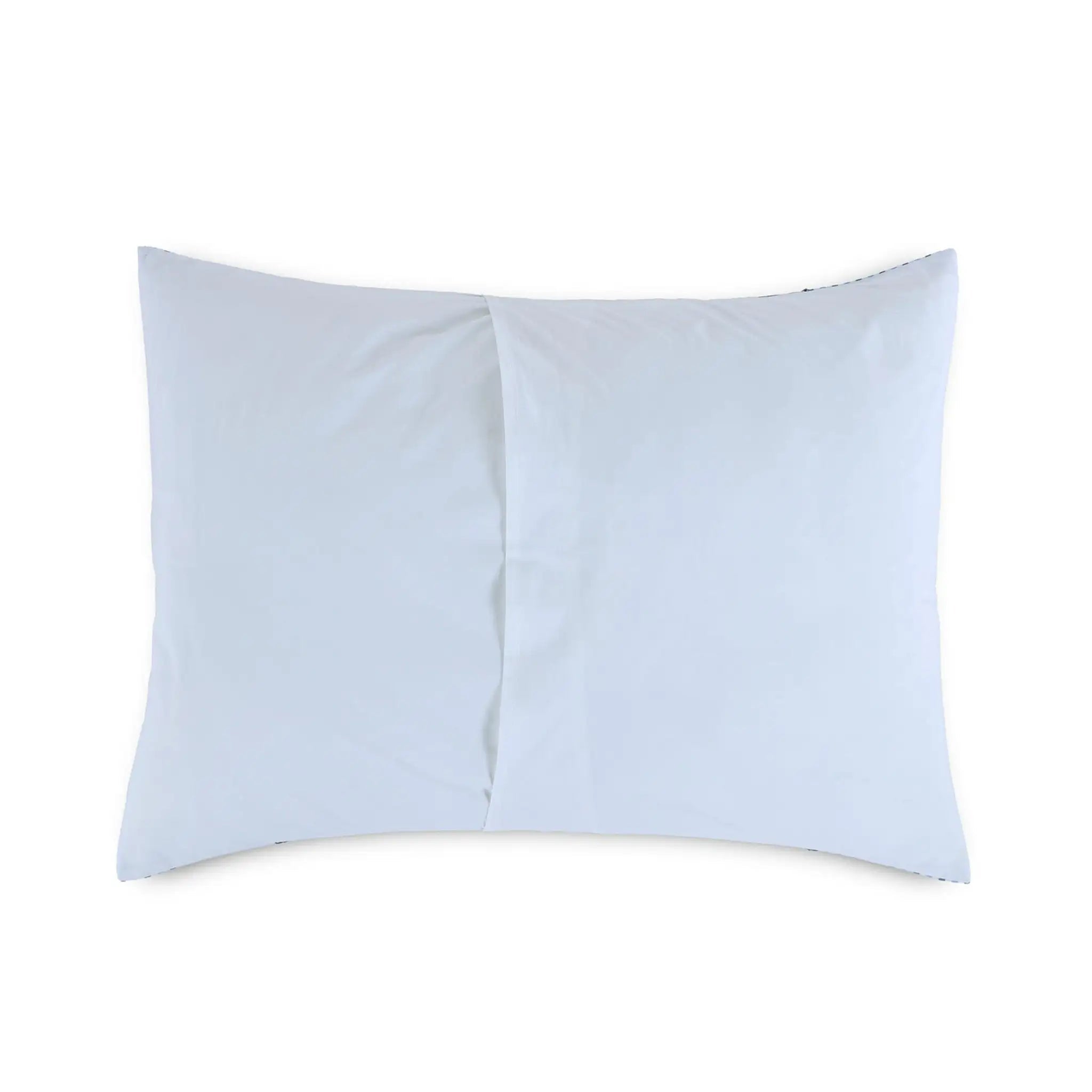 A white pillow sham reverse side shown flat against a solid white background.