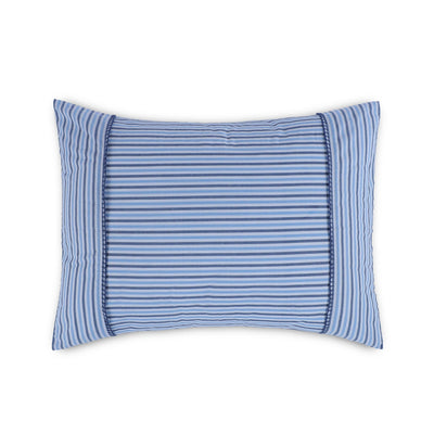 Front view of blue striped sham on a white background