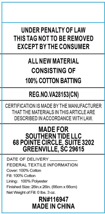 Text label for cotton batting with certification details and manufacturing information.