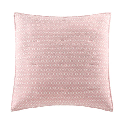 Pink euro sham with a subtle pattern on a white background